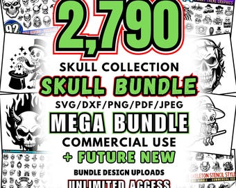 Skull Graphics megabundel SVG | 200+ ontwerpen | Cricut-compatibel | Direct downloaden | Thema's Halloween, Gothic, Day of the Dead