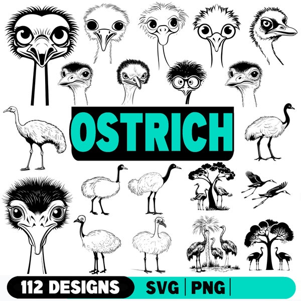 Ostrich, Bundle SVG, PNG instant digital downloads