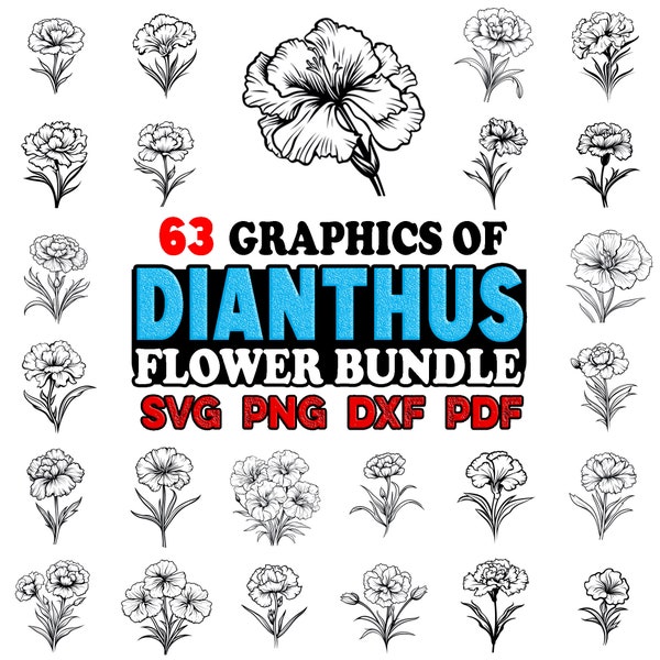 DIANTHUS flower Bundle SVG, Png, Dxf, Pdf - Instant digital downloads