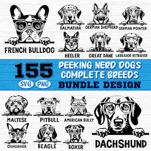 Peeking Nerd Dog Faces All Breeds Designs Svg Png Pdf & Dxf Bundle instant downloads