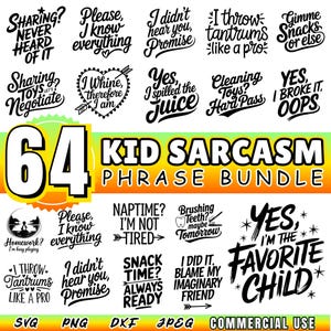 Kid Sarcasm SVG Bundle | Funny Quotes for Kids | Sarcastic Sayings Cut Files | Cricut Ready | Instant Download | Commercial Use