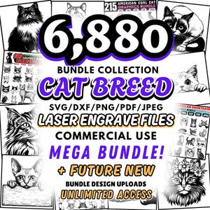 Cat Breed Laser Engraving Designs | 50+ Cat DXF & SVG Files | CNC Ready | High-Quality Engraving Art | Commercial Use