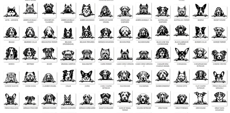 Laser Cut Bundle Peeking Dogs Svg Dxf Pdf Png Eps Complete breeds puppy dog lover engraving designs CNC files instant digital downloads image 4