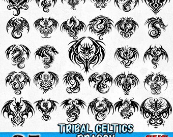 Tribal Celtic Dragon Svg Dxf Pdf Png Jpeg Bundle | Dragon Svg Files | Celtic Knot Svg Clipart | Tribal Dragon Svg | Cricut Cut Files