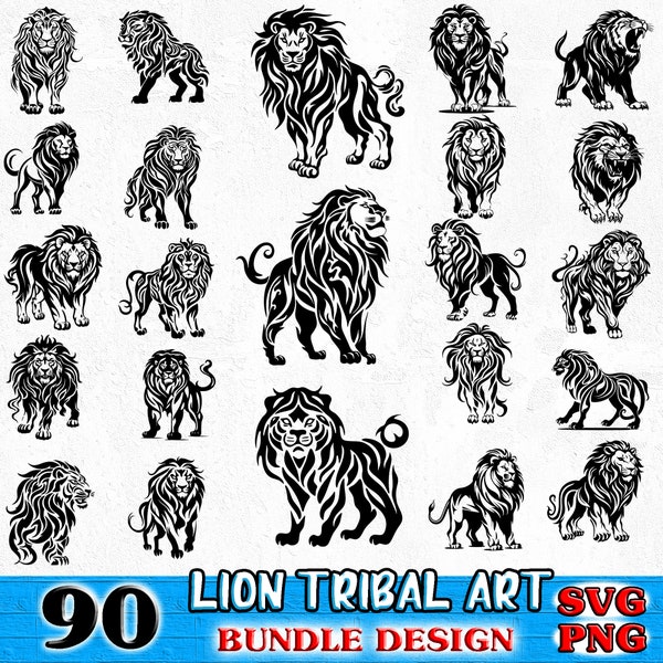 Lion Tribal Bundle SVG, PNG téléchargements numériques instantanés
