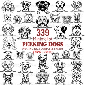 339 Minimalist Peeking dog Panting face Complete breeds SVG and PNG bundle graphics - Peeking dogs puppy pet lover owner instant downloads