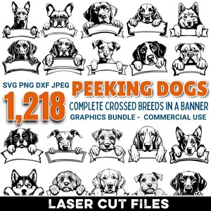 Banner gluren honden lasergesneden | Precisie SVG- en DXF-bestanden | Aangepaste huisdier CNC-kunst | Licentie voor commercieel gebruik
