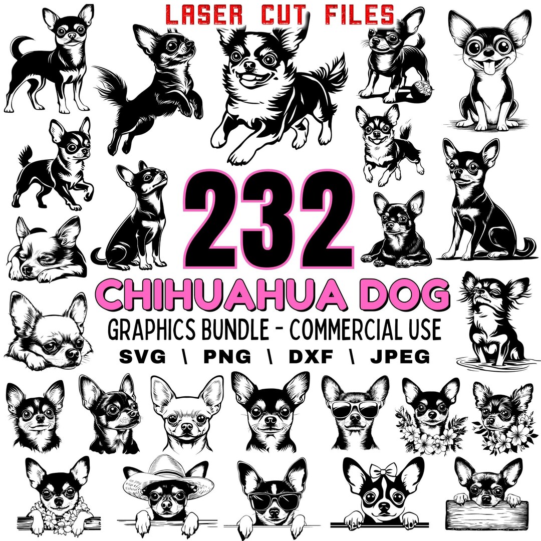 Laser Cut Files Chihuahua Dog SVG Bundle for Cricut Silhouette - Dog ...