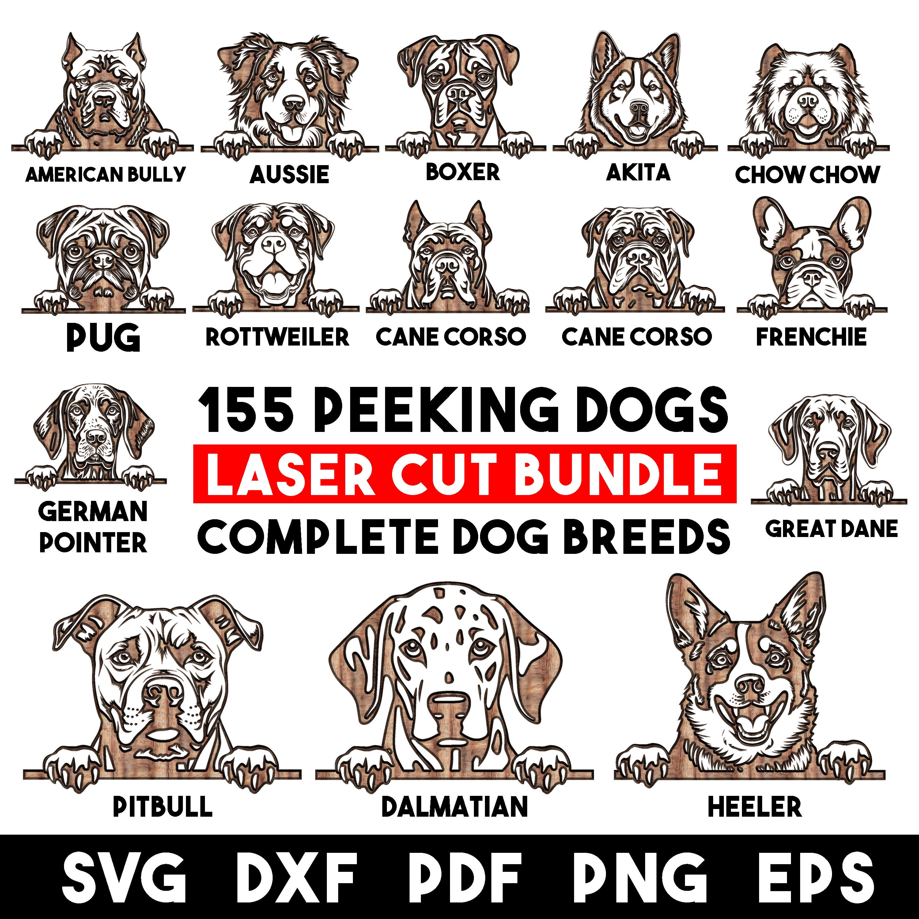 Laser Cut Bundle Peeking Dogs Svg Dxf Pdf Png Eps - Complete Breeds ...