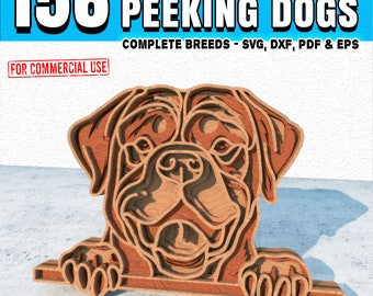 156 Peeking Dogs Multi layer laser cut files Dxf, Svg, Eps & Pdf Bundle - layered cutfile Complete Dog breeds head 3d art Instant downloads
