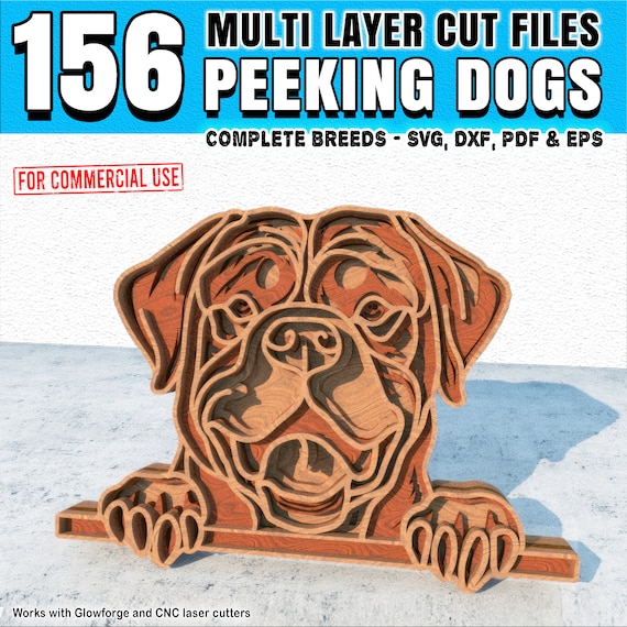 156 Peeking Dogs Multi layer laser cut files Dxf, Svg, Eps & Pdf Bundle - layered cutfile Complete Dog breeds head 3d art Instant downloads
