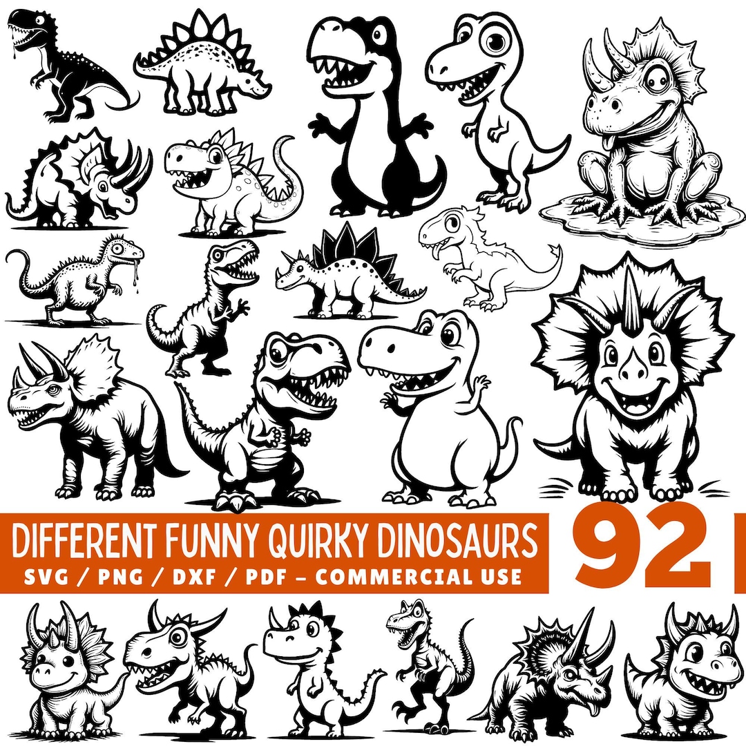 Different Funny Quirky Dinosaurs Svg Png Pdf & Dxf Bundle for Cute ...