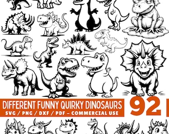 Różne zabawne i dziwaczne dinozaury w formacie SVG, PNG, PDF i DXF do natychmiastowego pobrania uroczych projektów Cricut