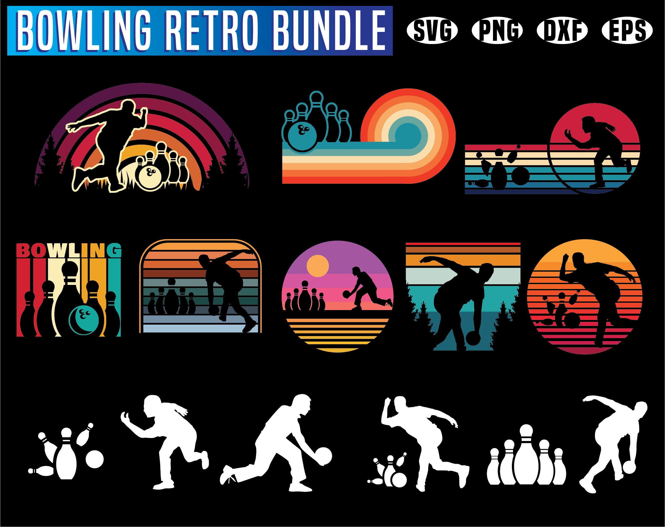 Bowling Svg \u0026 Png Bundle with Vintage Bowling Ball and Pin Designs for  Retro Sports Lovers and Team Gifts instant downloads, image size:2250x1783