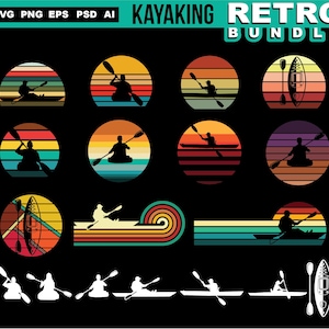 Kayak svg - kayaking or canoe svg summer graphic art RETRO bundle