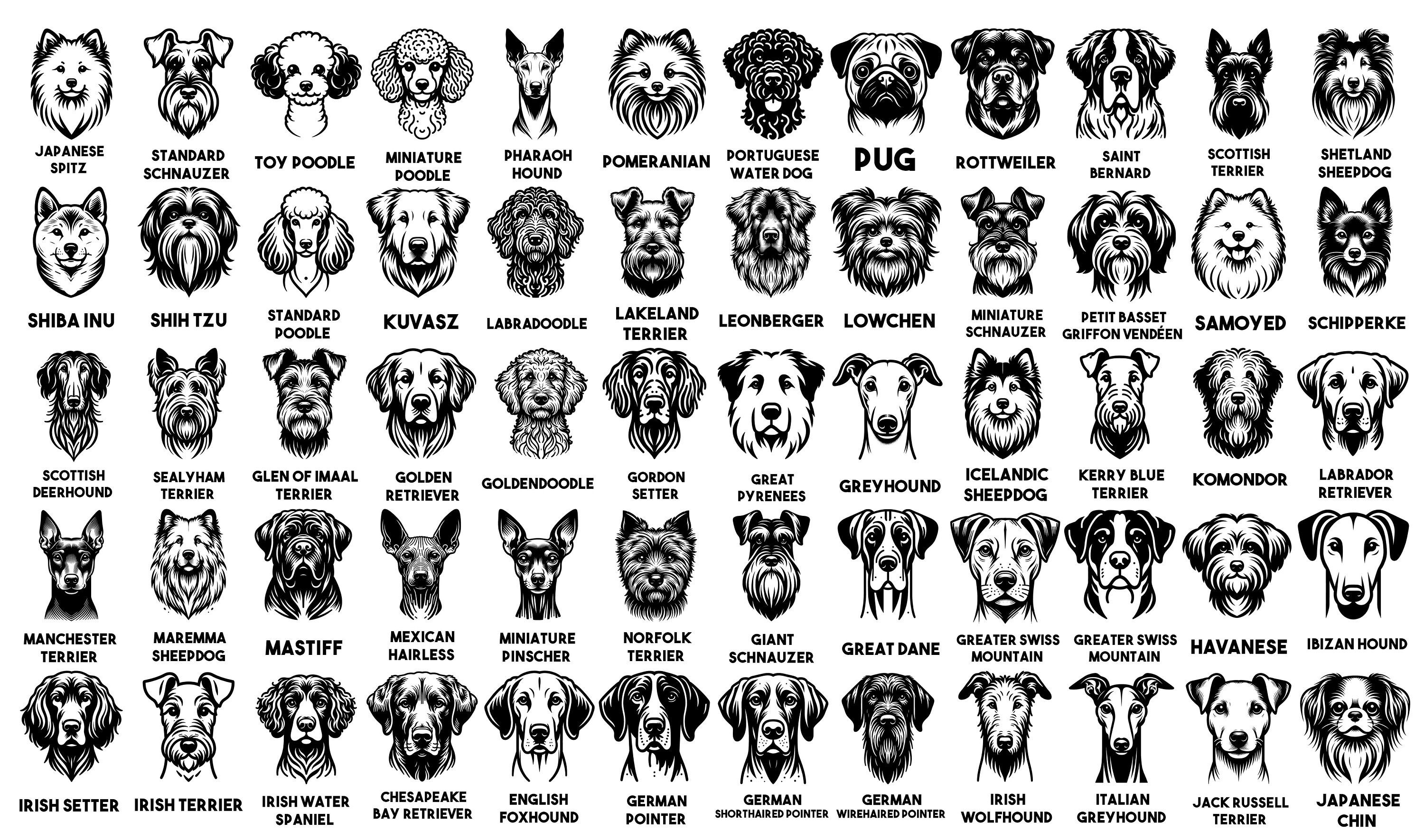 Dog Heads Svg & Png Bundle With 180 Cuttable Dog Faces Featuring ...