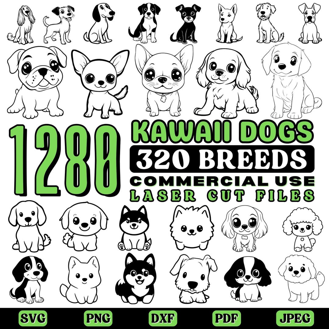 Laser Cut Files Cute Kawaii Dogs Svg Dxf Png Pdf Jpeg Bundle Instant ...