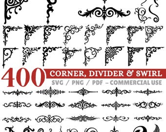 Ornamental Teiler Swirl Ecke SVG Png Pdf Dateien bündeln Cricut Schnitt Dateien | Sofortdownload | Kommerzieller Gebrauch dekorative Elemente