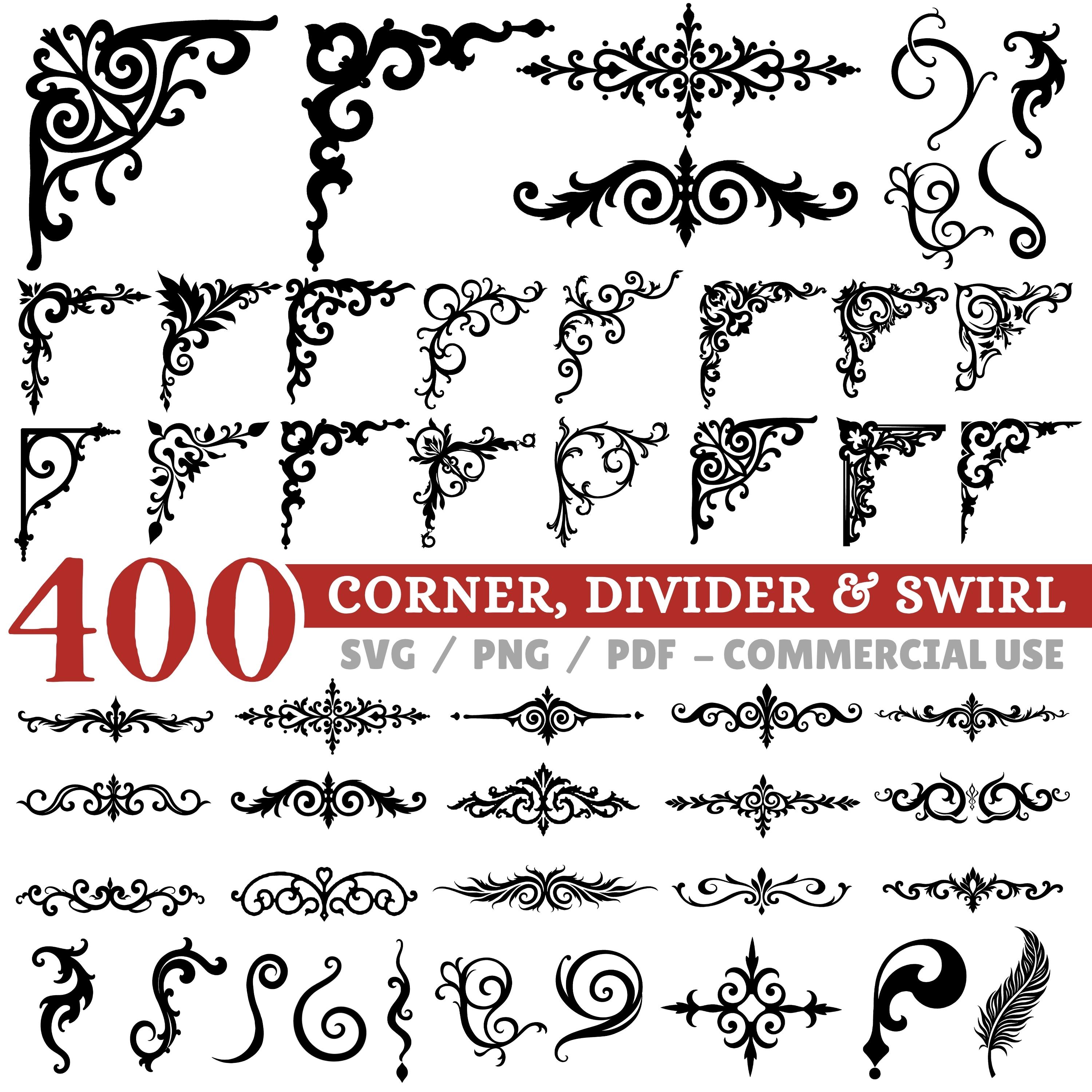 Laser Cut Files Ornamental Divider Swirl Corner Bundle Svg Png Pdf |  Instant Download | Commercial Use Cutting Design - Etsy, image size:3000x3000