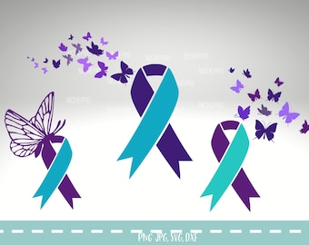 Suicide awareness svg , a support ribbon for mental health and suicide prevention with butterflies