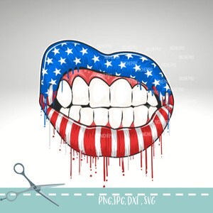 Labios goteo americanos svg, labios sangrantes una reina con labios goteando, labios 4 de julio, labios patrióticos, sublimación de labios