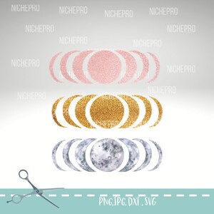 Mond-Phase-ClipArt, Glitzer Mond, 7 Mondphase, Wicca, heidnischen, witchy Png, grundlegende Hexe, Sublimation Design, Halbmond Svg