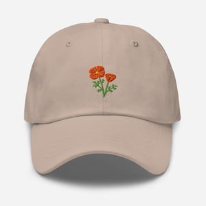 Embroidered Golden Poppy Dad Hat - California State Flower Baseball Cap
