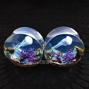 Resin Double Flare Jellyfish ocean underwater plugs  - available in 18mm 11/16”, 20mm 13/16”, 22mm 7/8”, 25mm 1” | stretched gauge earrings