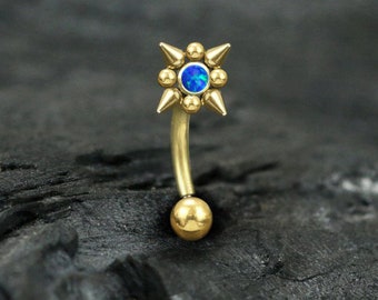 16g x 6 or 8mm GOLD PVD Surgical steel Curved Barbell with Blue Opal | ball spike clusters | jewellery piercing 316L 1.2mm