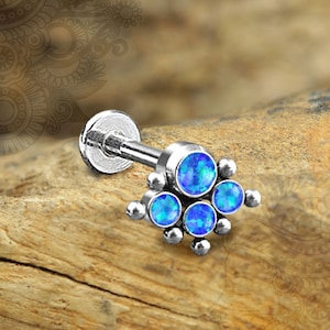 18g or 16g GOLD or SILVER surgical steel internally threaded labret stud with Gemstone cabochons | 316L | sizes 5, 6, 7, 8, 9, 10, or 12mm