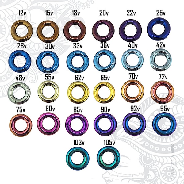 1 st titanium 2 g 4 g 6 g 8 g geanodiseerde dikke scharnierklikker 6 5 4 3 mm x interne diameters 8 10 12 14 16 mm | 1/4" 3/16" 5/32" 1/8"