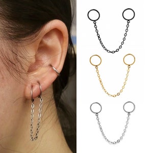 16g x 6, 8, 10, 12mm stainless steel PVD plated hinged clicker rings with connecting chain silver gold rose black | Stack For Stretched Ears
