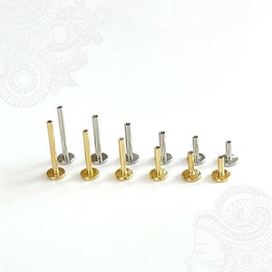 18g or 16g GOLD or SILVER surgical steel internally threaded replacement labret bars | sizes 5mm 6mm 7mm 8mm 9mm 10mm or 12mm | 1.0mm 1.2mm