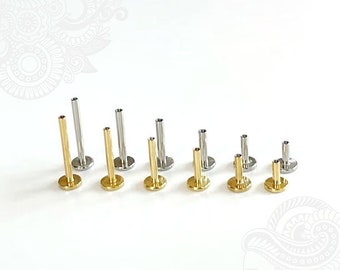 18g or 16g GOLD or SILVER surgical steel internally threaded replacement labret bars | sizes 5mm 6mm 7mm 8mm 9mm 10mm or 12mm | 1.0mm 1.2mm