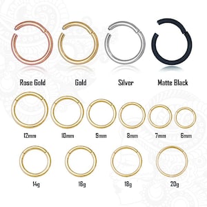 20g 18g 16g 14g x 6 7 8 9 10 12 mm Seamless hinged surgical steel clicker silver gold rose gloss matte black  | A GRADE