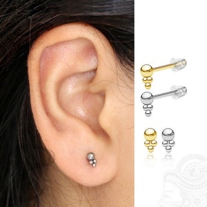 PAIR 18g dainty GOLD or SILVER steel cluster geometric stack stud earrings - 316L surgical grade stainless Pvd plated