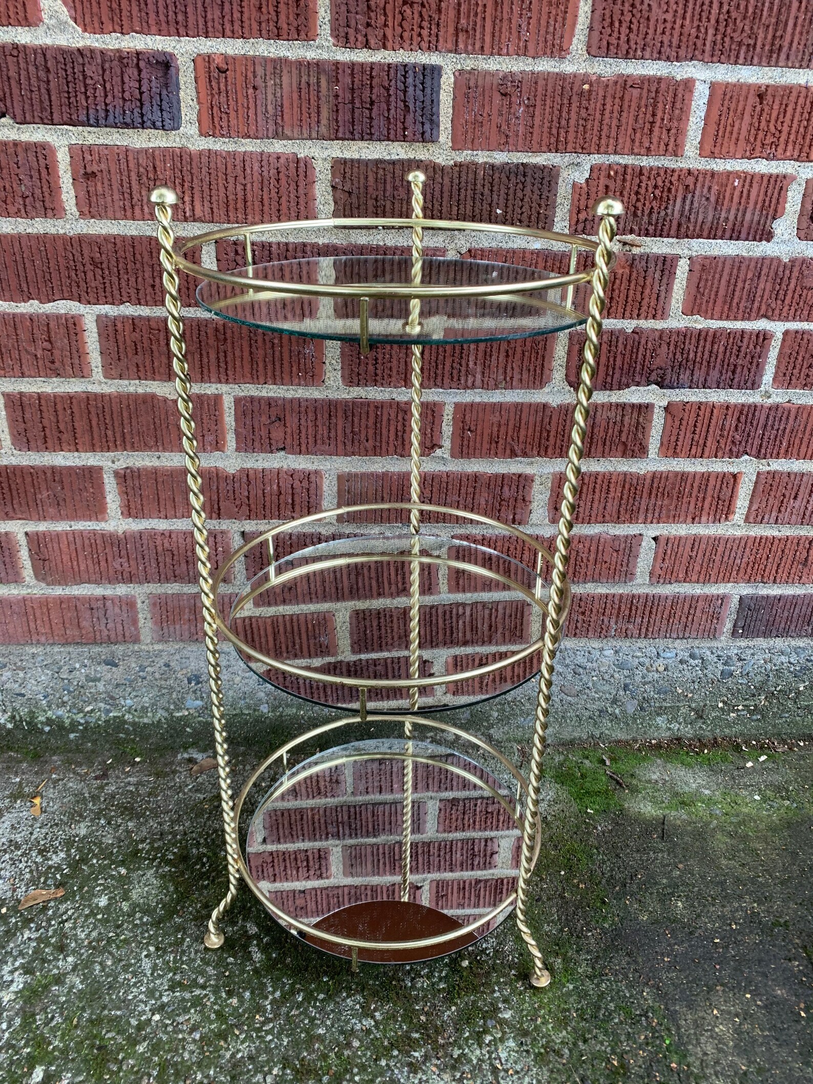 Vintage Gold Metal Mirrored Plant Stand // Glass and Brass Etsy