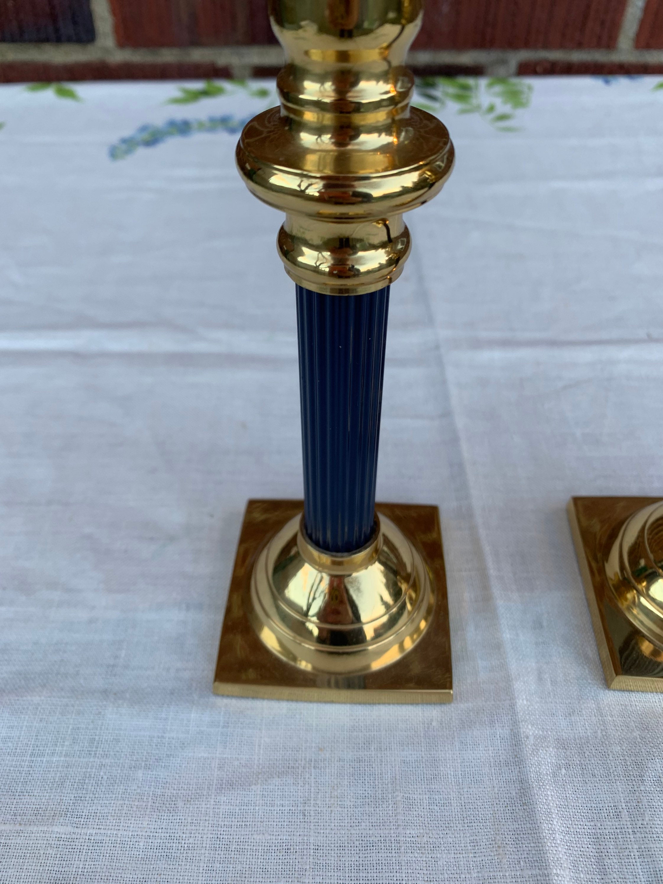 Modern Brass and Navy Blue Candlestick Holder Pair / Set of Etsy