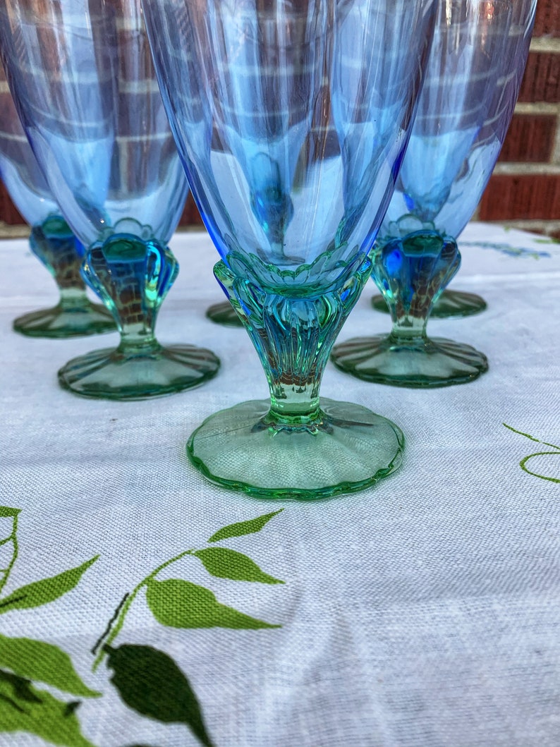 6 Bahia by Bormioli Rocco Water Glasses / Six Bicolor Blue Etsy