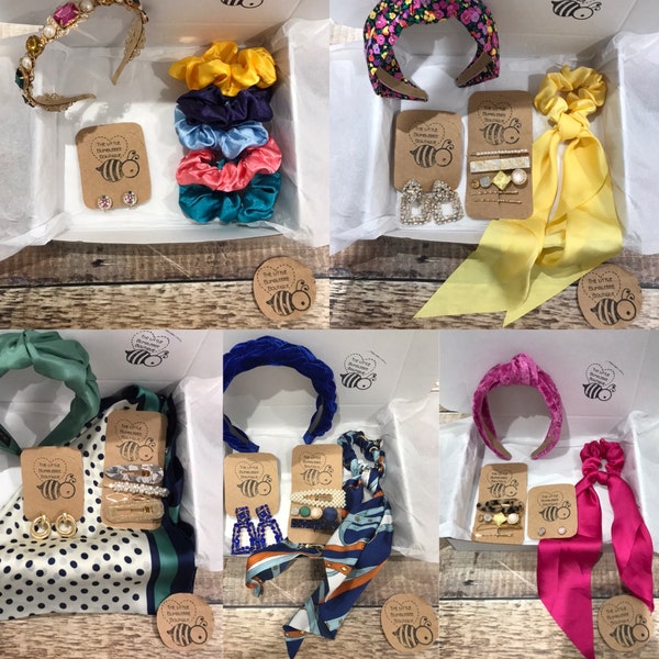Gift set - knot headband, knotted headband, earrings, scrunchie with scarf  and hair clips