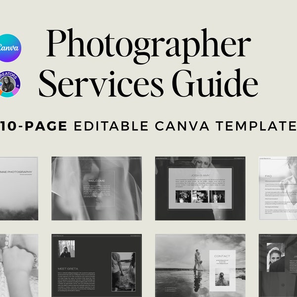Services Pricing Guide Template for Photographers, Photographer Guide Canva Template, Service Information Template Photography Guide