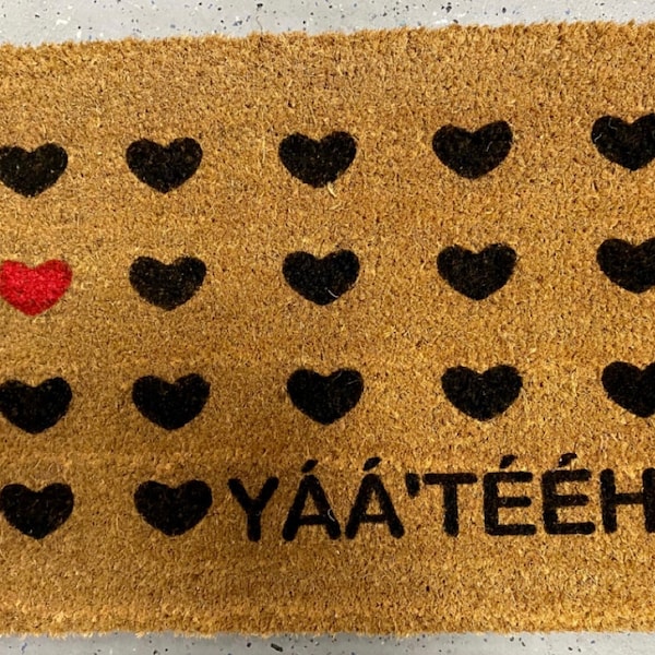 Yáá'tééh Love Doormat | Navajo Hearts Welcome Mat | Navajo Love Doormat | Happy Valentine's Day