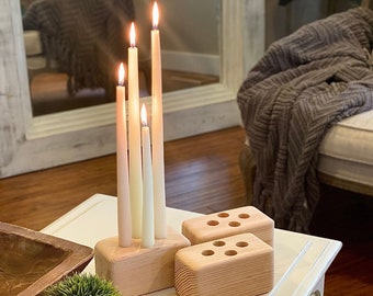 Mini Wood Candle Holders: Handmade 7/8" Taper Candle Base, Set of 3
