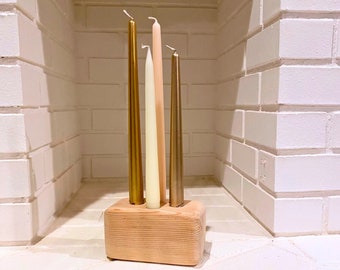 Houten minikandelaar: handgemaakte 4-taps kaarshouder (6")