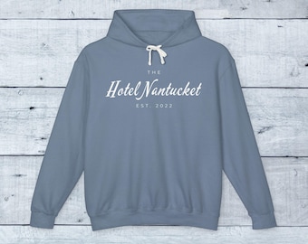 Nantucket Hotel Script Logo Hoodie | Coastal Minimalist Sweatshirt