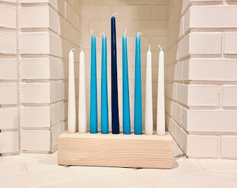 Handmade Wooden Hanukkah Menorah: 9-Candle Taper Holder