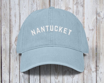 Nantucket Denim Hat, Casual Summer Cap, Personalized Beach Hat, Embroidered Gift, East Coast Style