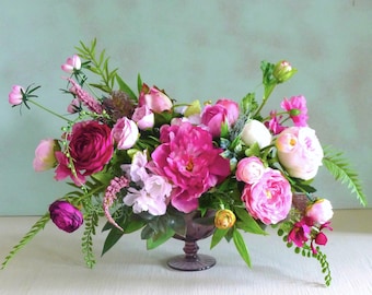 Artificial flower bouquet - luxury artificial flower arragement - bright pink flower arrangement - pink peony interior flower arrangement