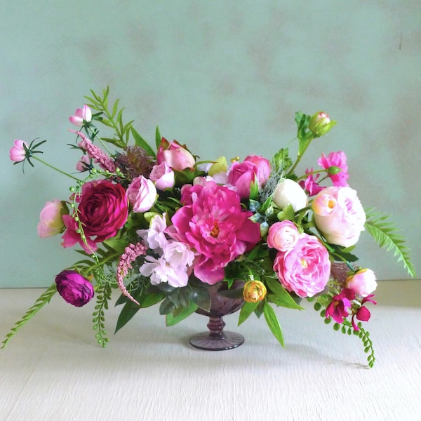 Artificial flower bouquet - luxury artificial flower arragement - bright pink flower arrangement - pink peony interior flower arrangement