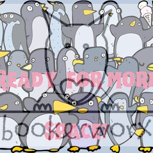 May include: A colorful illustration of penguins with the text "READY FOR MORE" and "BOOKSPACE" in pink letters.